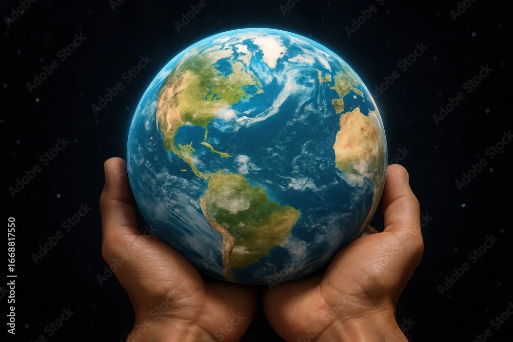 A human hand cradles the Earth, symbolizing our responsibility in preserving this precious planet A human hand cradles the Earth, symbolizing our responsibility in preserving this precious planet
