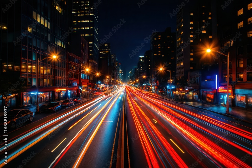 Fototapeta premium A Nighttime Cityscape in Motion