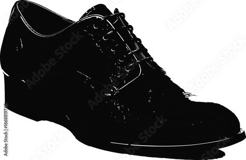 Oxford Brogue Dress Shoe Vector – Black Silhouette of Classic Men’s Footwear with Closed Lacing and Decorative Perforations