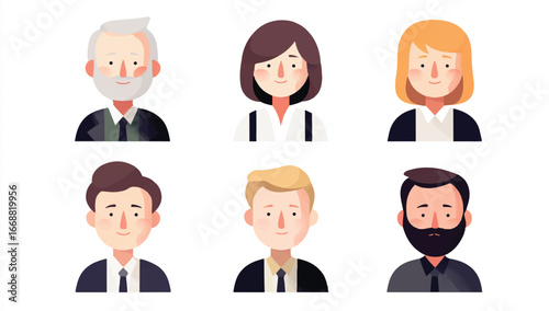 Diverse Group of Professional Cartoon Characters Depicting Business People and Team Members Illustrating Workplace Diversity and Career Opportunities