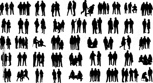 Silhouettes of groups of people set. hand drawn. Vector illustration.
