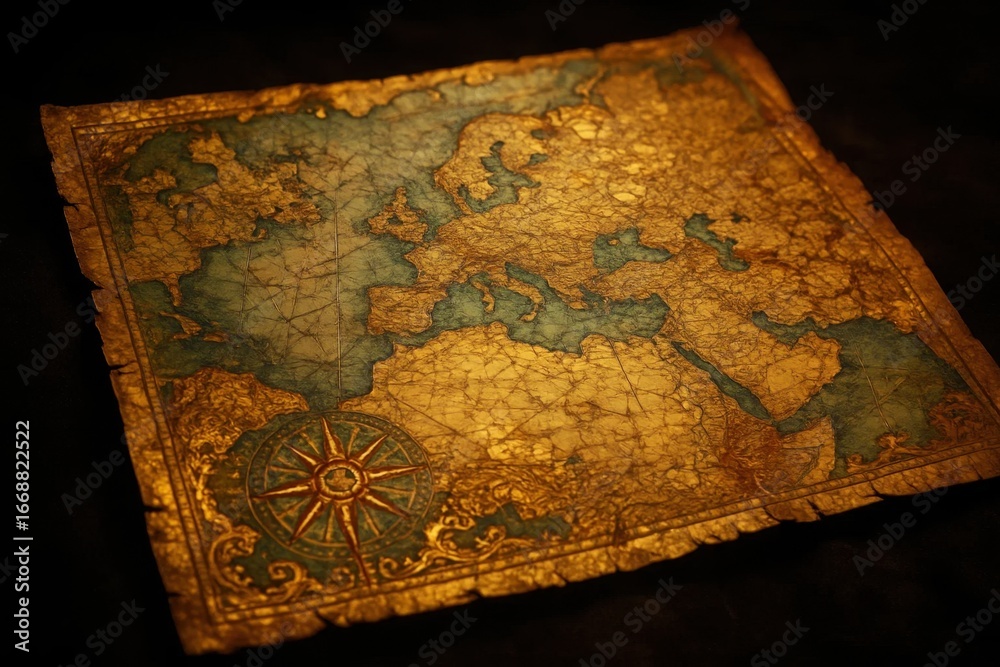 Naklejka premium An ancient map of Europe with a compass in the center
