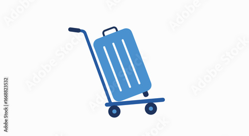 A blue suitcase on a trolley, ready for travel
