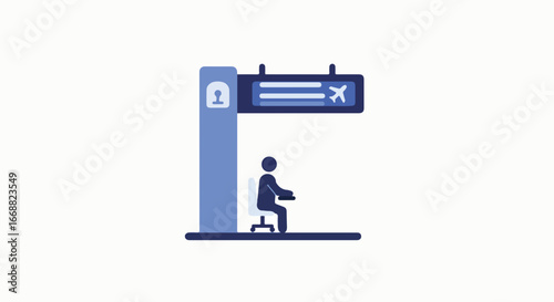 A person sitting at the airport check-in counter, waiting for a flight