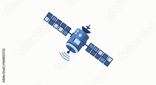 An illustration of a satellite transmitting signals in space