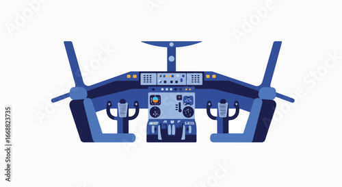 A detailed depiction of an aircraft control panel featuring various instruments and gauges