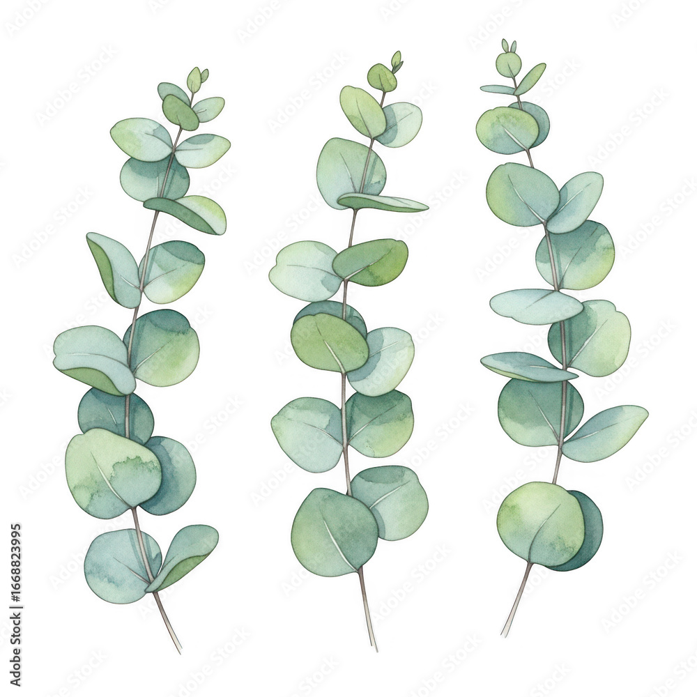 Obraz premium Three eucalyptus branches isolated on transparent background