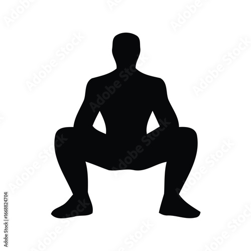 Person squatting black silhouette white