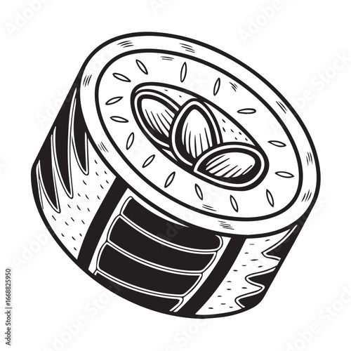 Illustration of a sushi roll isolated on white background, a japanese dish