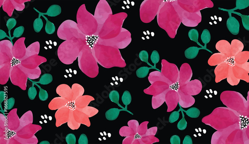 Cute colorful flowers on dark brown color background seamless pattern. This pattern can beused fro fabriv textile wallpaper.