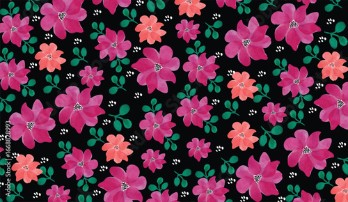 Cute colorful flowers on dark brown color background seamless pattern. This pattern can beused fro fabriv textile wallpaper.