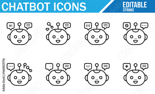 Icon Set of Chatbots with Different Expressions for AI and Customer Service