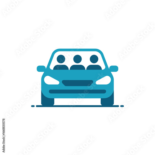 Teal Blue Car with Three People Inside Transporting People Together Commuting to Work
