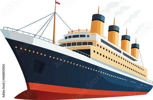 Cruise Ship Illustration vector Style with Editable and white background 