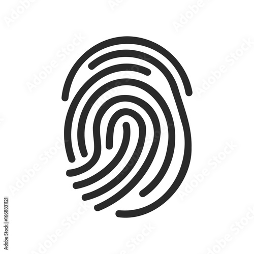 Black fingerprint icon on white background for identification and authentication
