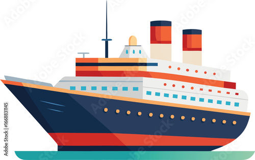 Cruise Ship Illustration vector Style with Editable and white background 