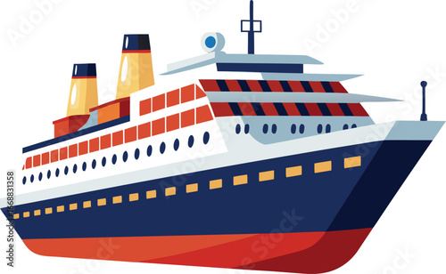 Cruise Ship Illustration vector Style with Editable and white background 