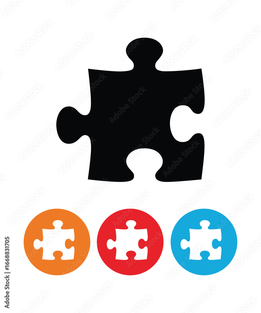 Fototapeta premium Black puzzle piece isolated on white background, a symbol of connection