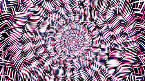 Psychedelic Swirl Pattern with Pink Purple and Black Stripes abstract background.