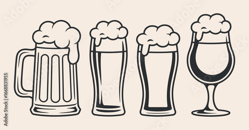 Classic Beer Glasses Illustration for Brewery, Pub, and Beverage Related Designs with Clean Lines