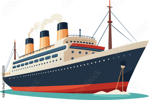 Cruise Ship Illustration vector Style with Editable and white background 