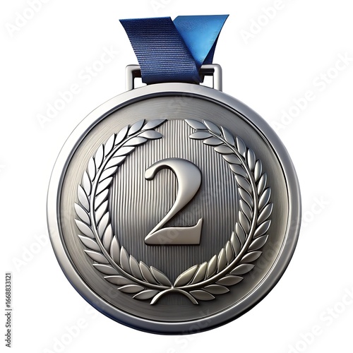 Silver medal with blue ribbon for second place