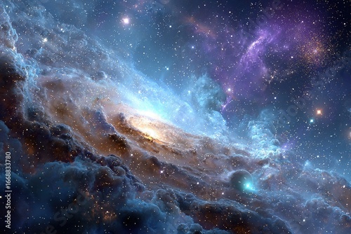 Stunning cosmic landscape showcases swirling galaxies and vibrant nebulae in deep space