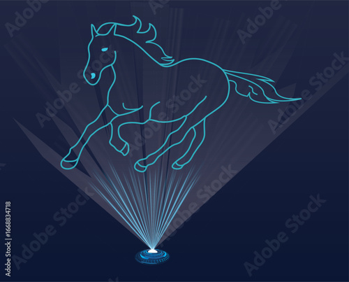 Two laser holographic projections of a horse.
