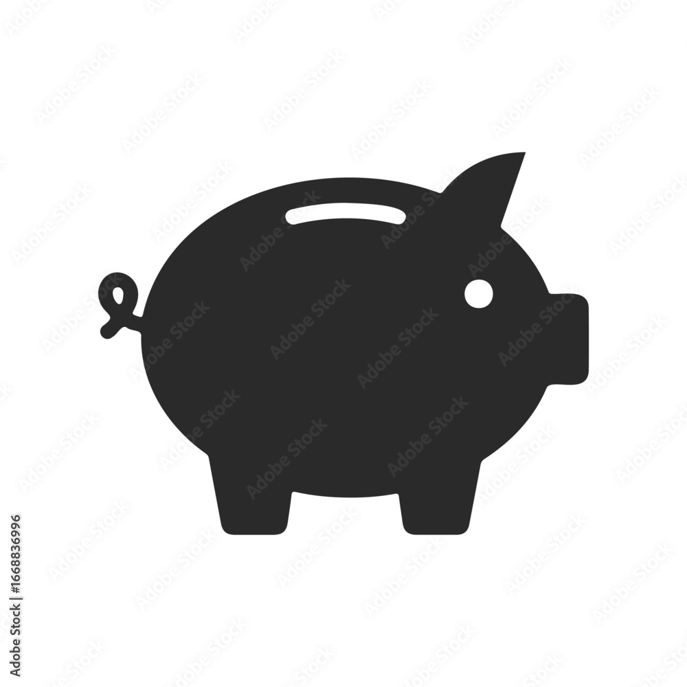 Fototapeta premium Black silhouette of a piggy bank icon on white background