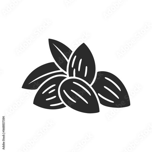 Black and white almonds icon on white background