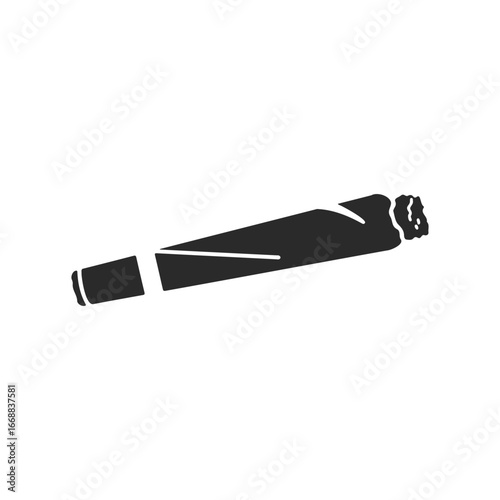 Monochrome silhouette of a rolled cigarette on white background