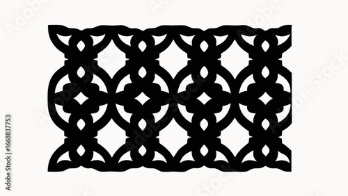 Overlapping circles create a repeating pattern with diamond shapes in black and white design element