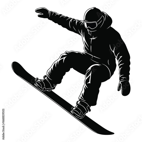 Dynamic snowboarder performing aerial trick capturing extreme winter sports action silhouette silhouette