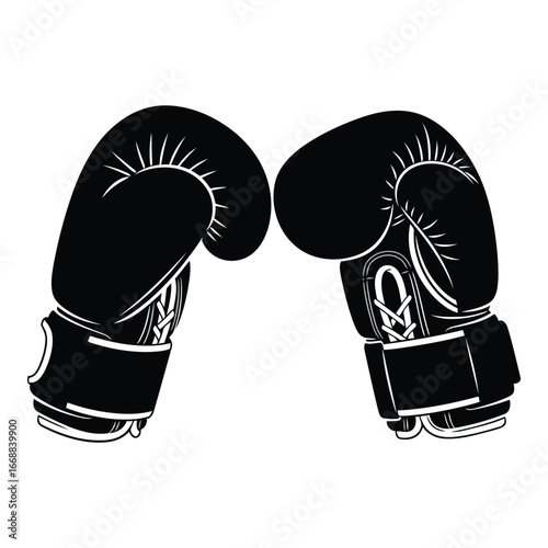 Pair of black boxing gloves ready for competition ready for impact fight sport punching gear silhouette