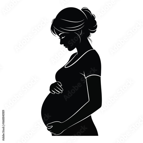 Silhouette of a pregnant woman cradling her belly with soft graceful lines conveying motherhood and anticipation silhouette