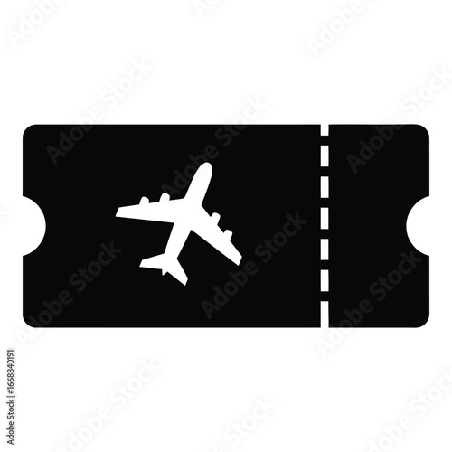 Airplane ticket icon for travel and tourism symbolizing flight bookings and air travel services silhouette
