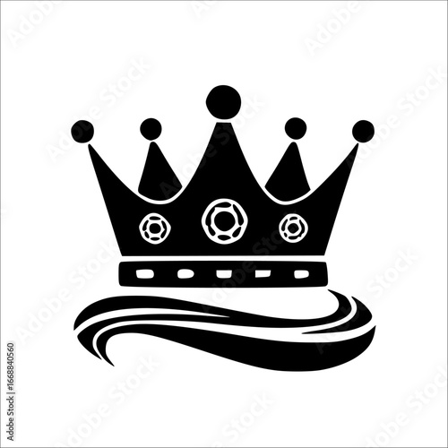 Silhouette of a regal crown, stylized with flowing waves, on a white background.