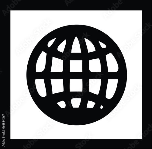 Simple black globe icon representing global connectivity and international business opportunities for digital and print media