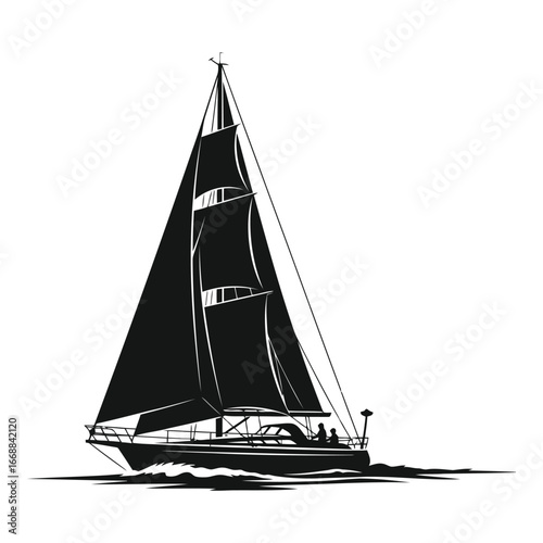 Majestic sailboat gliding gracefully across calm water in a stylized artistic representation silhouette