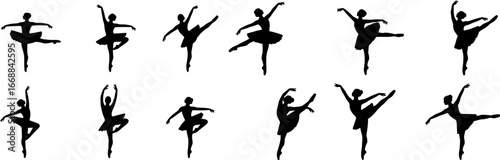 Beautiful set of ballerinas. Ballet Dancing Silhouettes.
