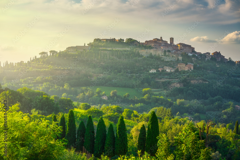 Obraz premium Montepulciano town skyline at sunset. Tuscany, Italy