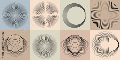 Lines and spirals in Circle Form .Rotate rounded shape Vector .Rotating dots form a circle .Rotating and linear design element . Various lines forming round shape . Abstract Geometric line art 