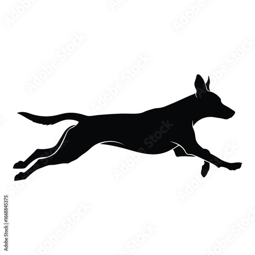 Energetic black silhouette of a dog in full stride capturing motion and agility silhouette