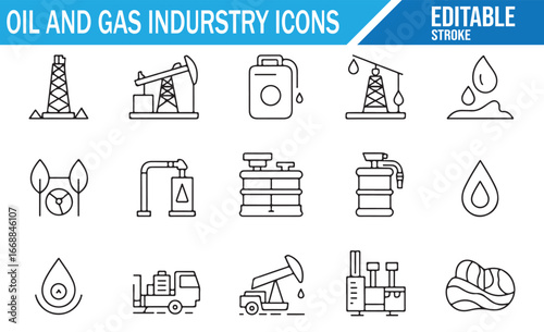 Vector Icons of Oil and Gas Industry Equipment and Energy Production