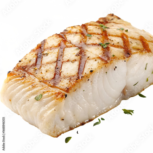 A grilled mahi mahi steak isolated on a transparent background