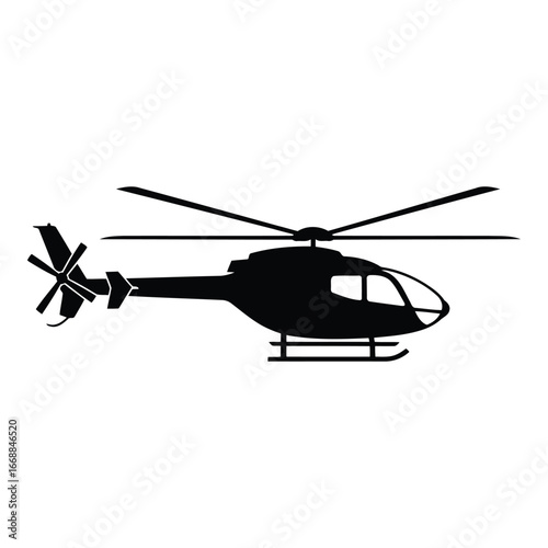 Silhouette of a modern helicopter in profile view symbolizing aviation and air travel silhouette