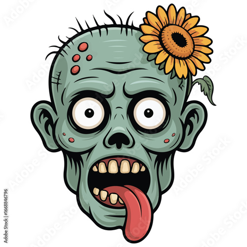 Horror zombie with pimples cartoon vector illustration isolated on white background