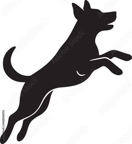 Vector art of a silhouette of a dog jumping