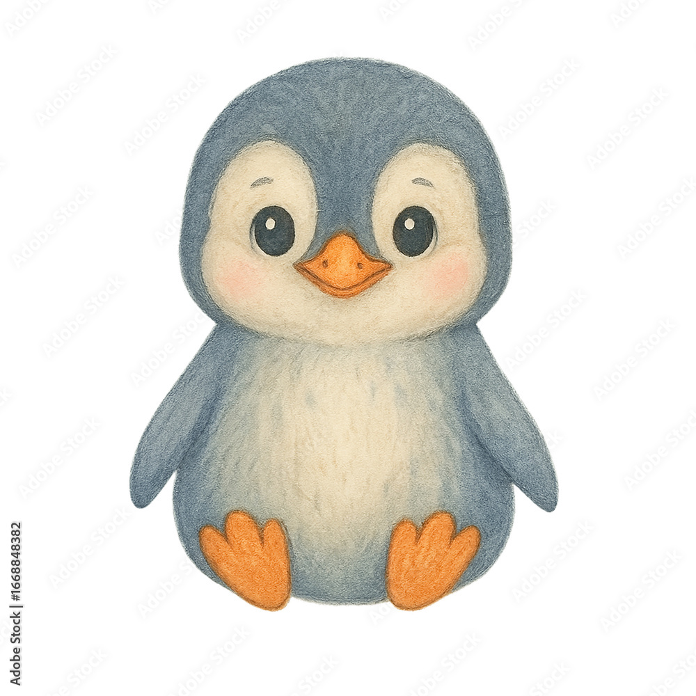 Fototapeta premium Cute watercolor baby penguin illustration transparent background