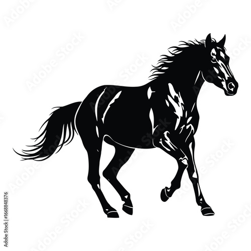 Majestic black horse galloping freely exuding power and graceful movement silhouette